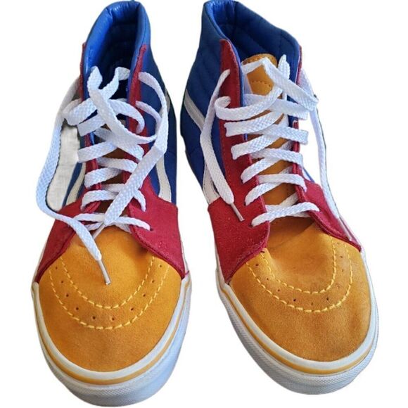 Vans Unisex Kids Hi Top 721356 Sneakers Size 5.5 Blue Red Gold Leather Suede - Picture 2 of 6